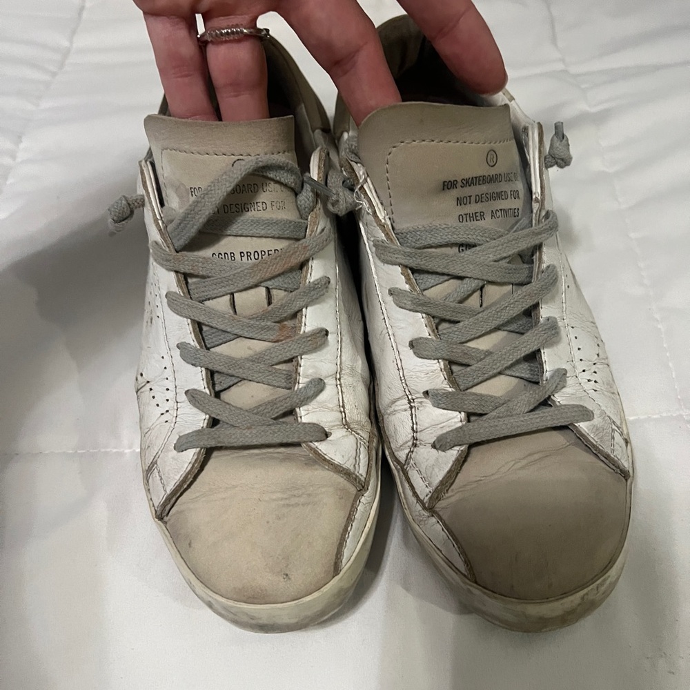 Leather Low-Top Sneakers in White and Gray - Women's - Picture 6 of 11